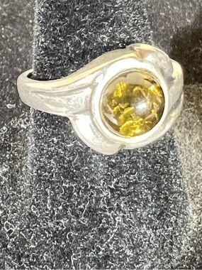 Sterling Silver 925 Yellow Cabochon Ring Size 6.5 Artisan Organic Boho Statement